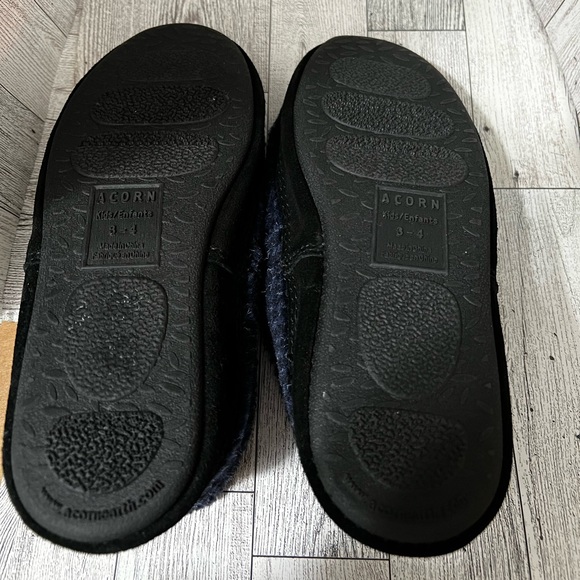 Acorn Unisex-Kid's Moc Slipper Blue Fabric Microfleece Lined Hard Sole size 3-4 - Picture 4 of 8